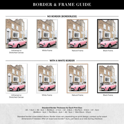 Pink Figaro in London - Art Print by Victoria's Stories, Poster, Stretched Canvas or Framed Wall Art, Showing White , Black, Natural Frame Colours, No Frame (Unframed) or Stretched Canvas, and With or Without White Borders