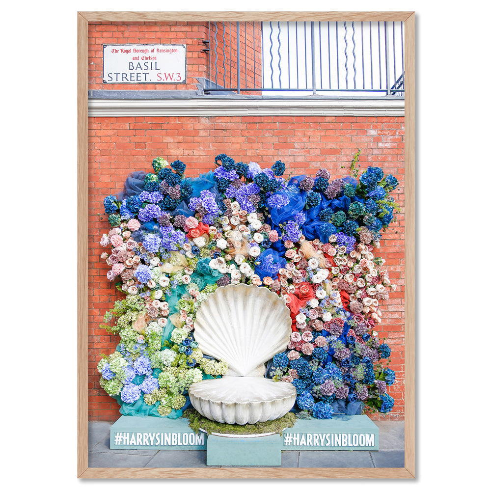 Chelsea in Bloom London - Art Print by Victoria's Stories, Poster, Stretched Canvas, or Framed Wall Art Print, shown in a natural timber frame