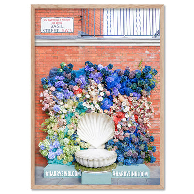 Chelsea in Bloom London - Art Print by Victoria's Stories, Poster, Stretched Canvas, or Framed Wall Art Print, shown in a natural timber frame