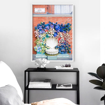 Chelsea in Bloom London - Art Print by Victoria's Stories, Poster, Stretched Canvas or Framed Wall Art Prints, shown framed in a room