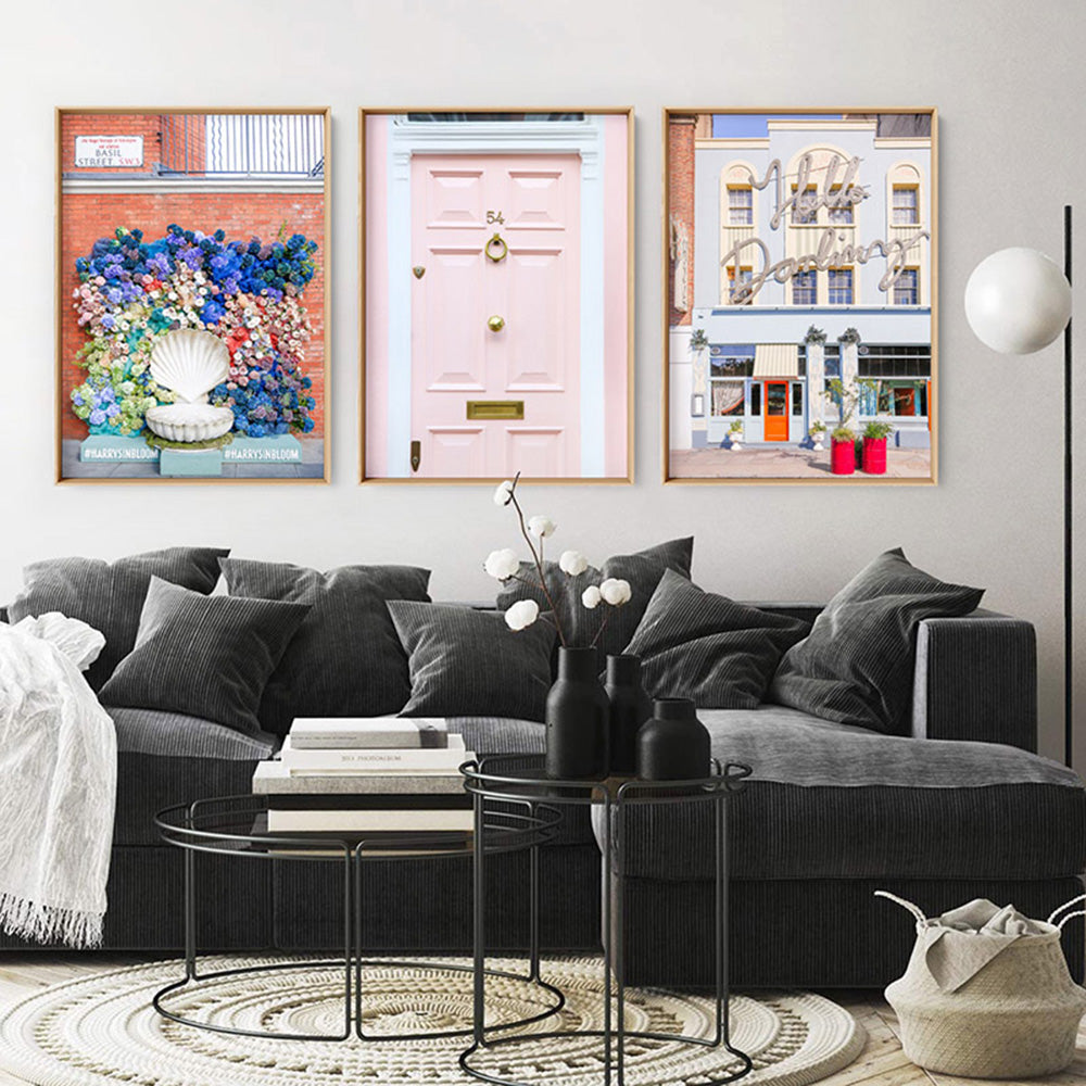 Chelsea in Bloom London - Art Print by Victoria's Stories, Poster, Stretched Canvas or Framed Wall Art, shown framed in a home interior space