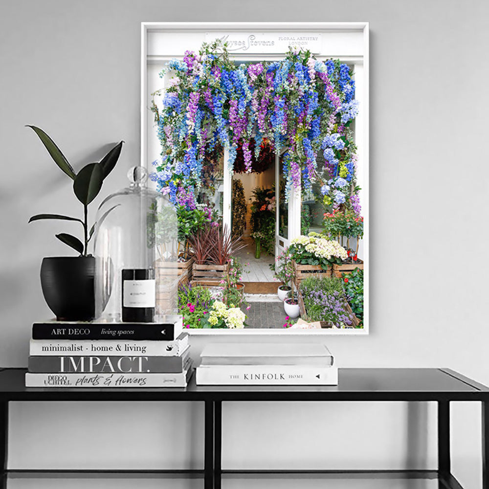 Floral Artistry London - Art Print by Victoria's Stories, Poster, Stretched Canvas or Framed Wall Art Prints, shown framed in a room
