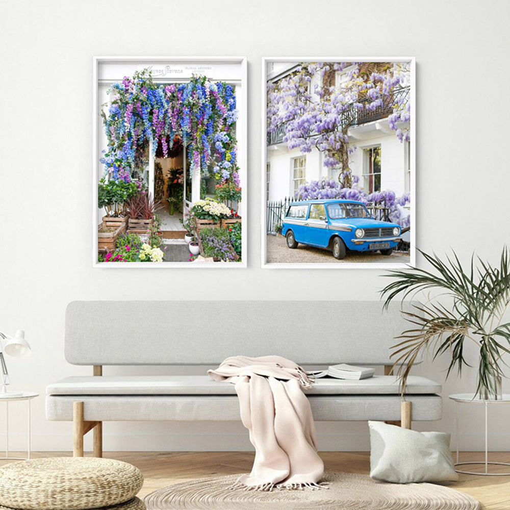 Floral Artistry London - Art Print by Victoria's Stories, Poster, Stretched Canvas or Framed Wall Art, shown framed in a home interior space