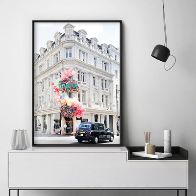 Colourful London | Bond Street - Art Print by Victoria's Stories, Poster, Stretched Canvas or Framed Wall Art Prints, shown framed in a room