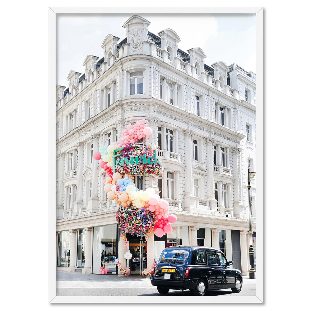 Colourful London | Bond Street - Art Print by Victoria's Stories, Poster, Stretched Canvas, or Framed Wall Art Print, shown in a white frame