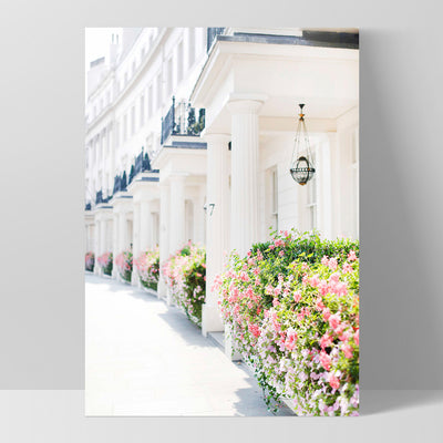 Pretty London Terraces - Art Print by Victoria's Stories, Poster, Stretched Canvas, or Framed Wall Art Print, shown as a stretched canvas or poster without a frame