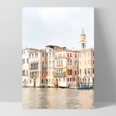 Venice Canal Sunset Italy - Art Print by Victoria's Stories, Poster, Stretched Canvas, or Framed Wall Art Print, shown as a stretched canvas or poster without a frame