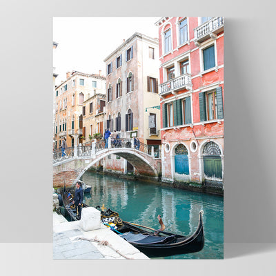 Venice Gondola View Italy - Art Print by Victoria's Stories, Poster, Stretched Canvas, or Framed Wall Art Print, shown as a stretched canvas or poster without a frame