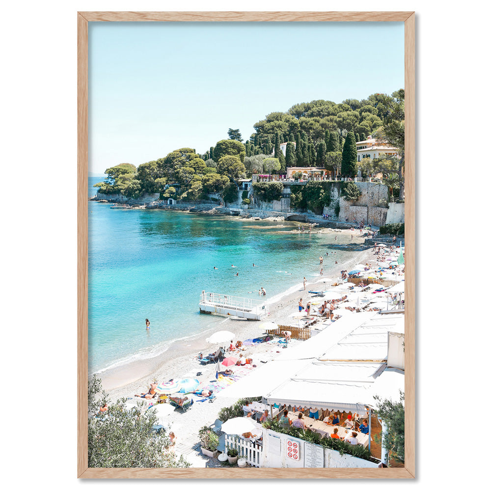 Portofino Beach Days - Art Print by Victoria's Stories, Poster, Stretched Canvas, or Framed Wall Art Print, shown in a natural timber frame
