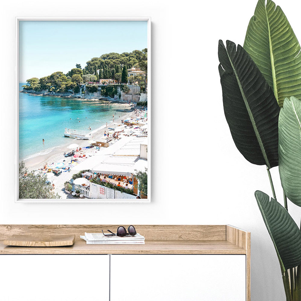 Portofino Beach Days - Art Print by Victoria's Stories, Poster, Stretched Canvas or Framed Wall Art Prints, shown framed in a room