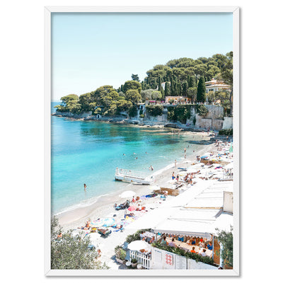 Portofino Beach Days - Art Print by Victoria's Stories, Poster, Stretched Canvas, or Framed Wall Art Print, shown in a white frame