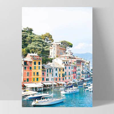 Portofino Coast Yachts - Art Print by Victoria's Stories, Poster, Stretched Canvas, or Framed Wall Art Print, shown as a stretched canvas or poster without a frame