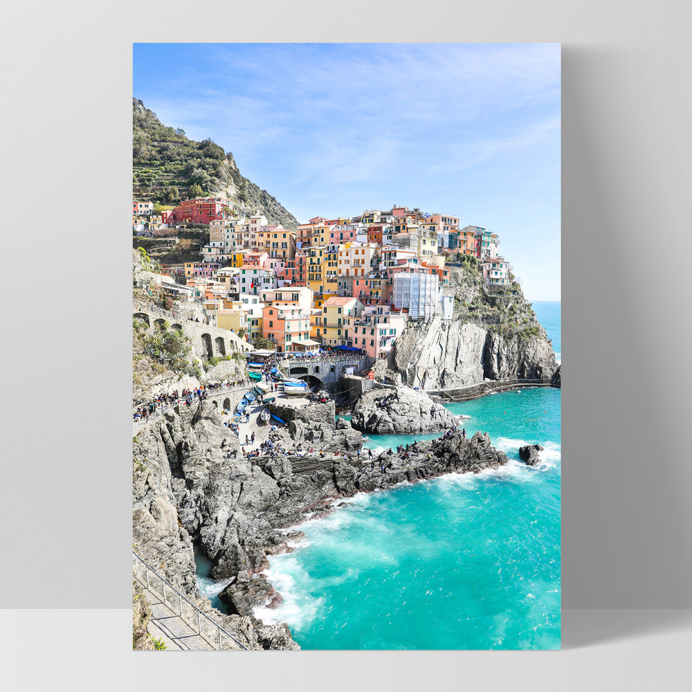 Cinque Terre Italian Coast | Cliffside - Art Print by Victoria's Stories, Poster, Stretched Canvas, or Framed Wall Art Print, shown as a stretched canvas or poster without a frame