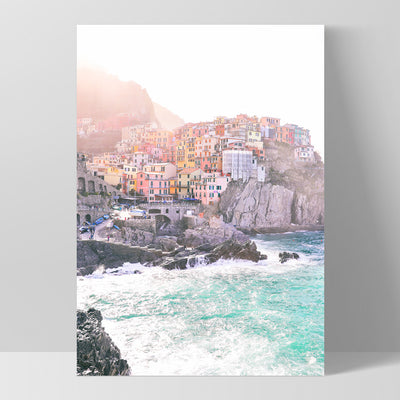 Cinque Terre Italian Coast | Sunrise - Art Print by Victoria's Stories, Poster, Stretched Canvas, or Framed Wall Art Print, shown as a stretched canvas or poster without a frame