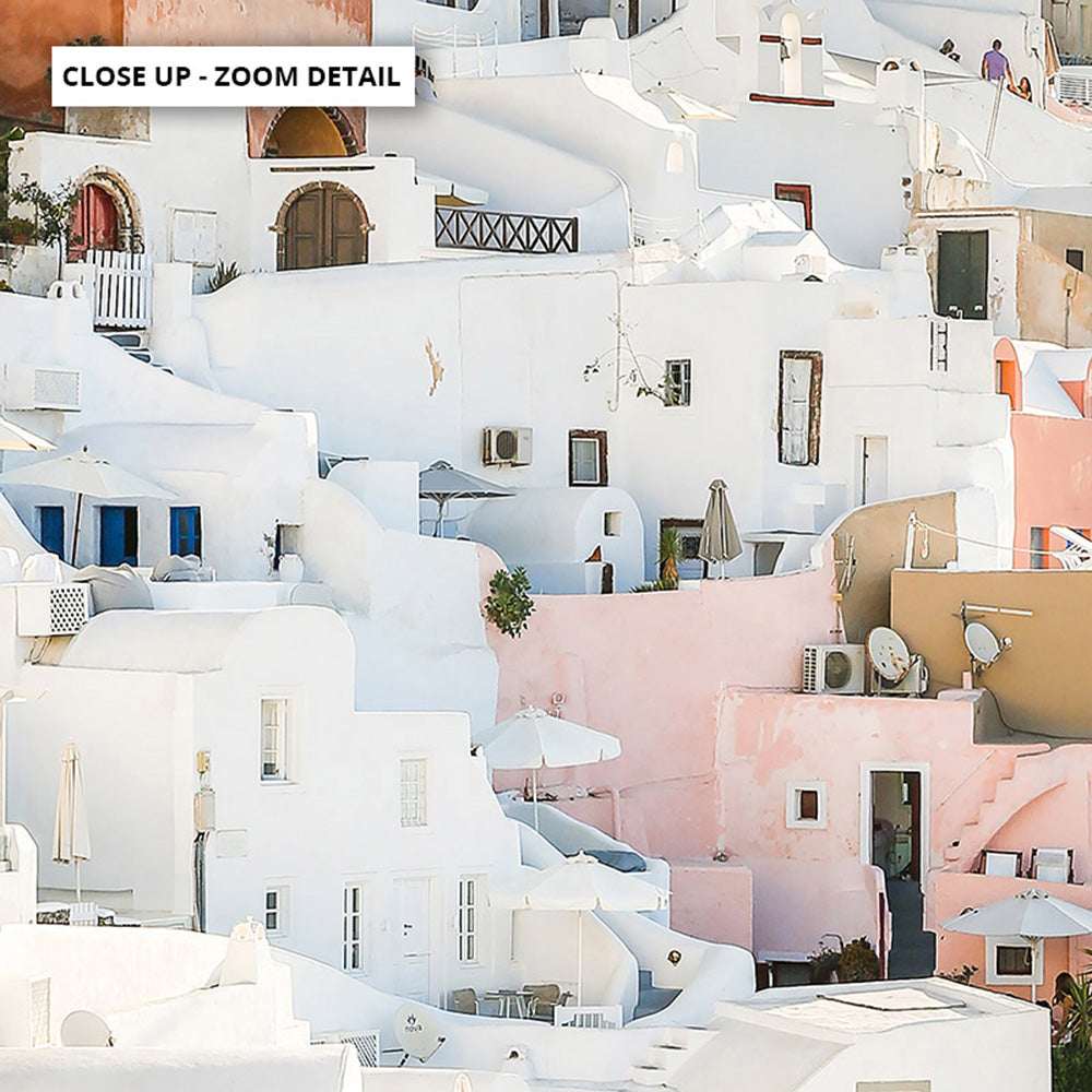 Pastel Santorini View I - Art Print by Victoria's Stories, Poster, Stretched Canvas or Framed Wall Art, Close up View of Print Resolution
