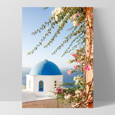Santorini Greece View II - Art Print by Victoria's Stories, Poster, Stretched Canvas, or Framed Wall Art Print, shown as a stretched canvas or poster without a frame