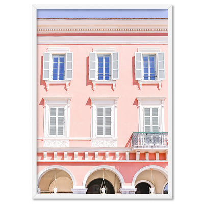 Pretty Pink Hotel France I - Art Print by Victoria's Stories, Poster, Stretched Canvas, or Framed Wall Art Print, shown in a white frame