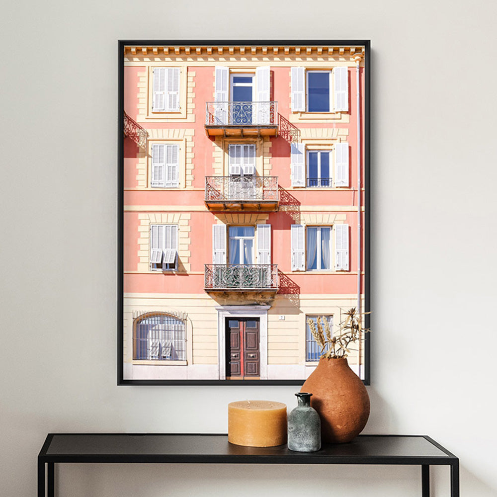 Pretty Pink Hotel France II - Art Print by Victoria's Stories, Poster, Stretched Canvas or Framed Wall Art Prints, shown framed in a room