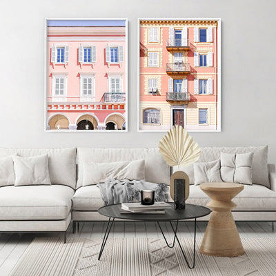 Pretty Pink Hotel France II - Art Print by Victoria's Stories, Poster, Stretched Canvas or Framed Wall Art, shown framed in a home interior space