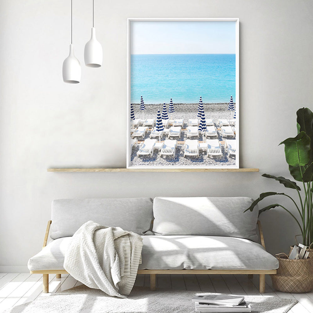 Amalfi Seaside Umbrellas II - Art Print by Victoria's Stories, Poster, Stretched Canvas or Framed Wall Art Prints, shown framed in a room