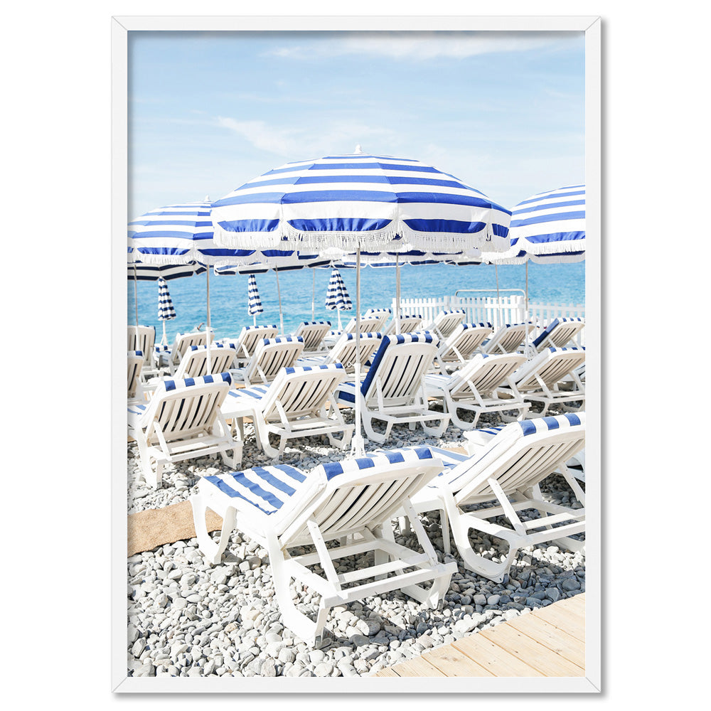 Amalfi Seaside Umbrellas III - Art Print by Victoria's Stories, Poster, Stretched Canvas, or Framed Wall Art Print, shown in a white frame