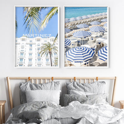 Hotel Martinez Cannes - Art Print by Victoria's Stories, Poster, Stretched Canvas or Framed Wall Art, shown framed in a home interior space