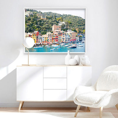 Positano Cliffside Views II - Art Print by Victoria's Stories, Poster, Stretched Canvas or Framed Wall Art Prints, shown framed in a room