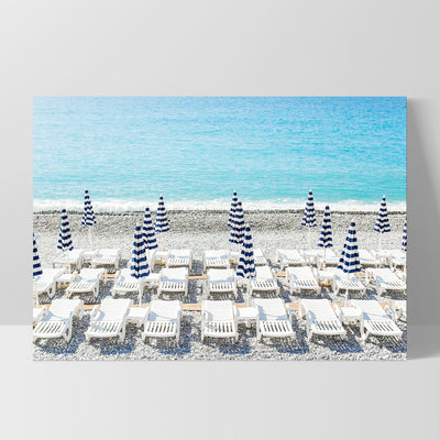 Amalfi Seaside Umbrellas IV - Art Print by Victoria's Stories, Poster, Stretched Canvas, or Framed Wall Art Print, shown as a stretched canvas or poster without a frame