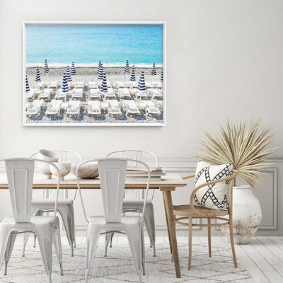 Amalfi Seaside Umbrellas IV - Art Print by Victoria's Stories, Poster, Stretched Canvas or Framed Wall Art Prints, shown framed in a room