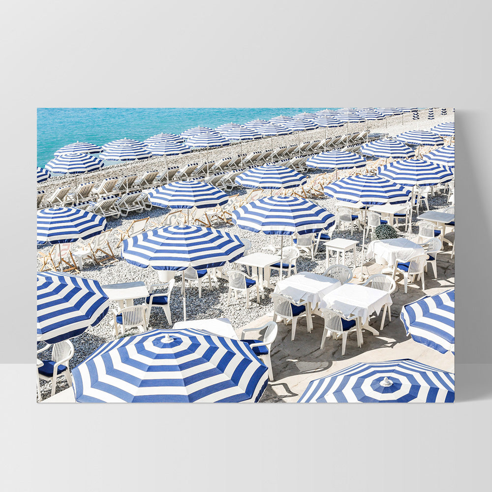 Amalfi Seaside Umbrellas V - Art Print by Victoria's Stories, Poster, Stretched Canvas, or Framed Wall Art Print, shown as a stretched canvas or poster without a frame