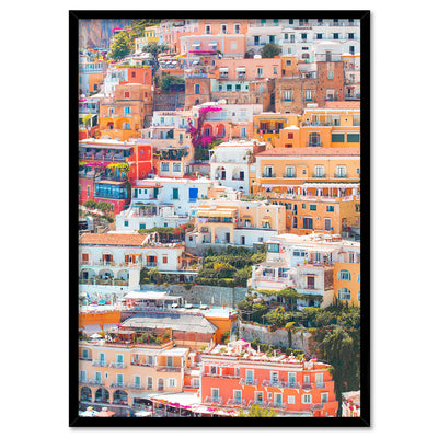 Positano Pastels I - Art Print by Victoria's Stories, Poster, Stretched Canvas, or Framed Wall Art Print, shown in a black frame