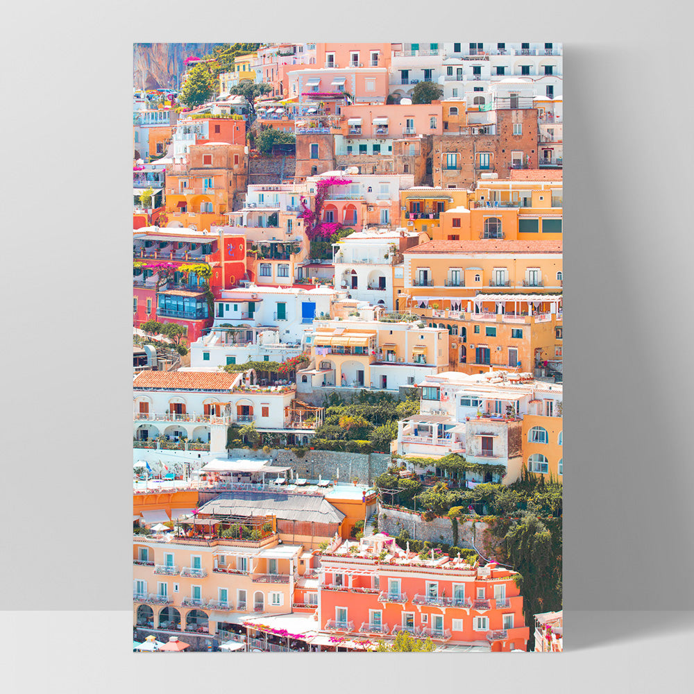 Positano Pastels I - Art Print by Victoria's Stories, Poster, Stretched Canvas, or Framed Wall Art Print, shown as a stretched canvas or poster without a frame