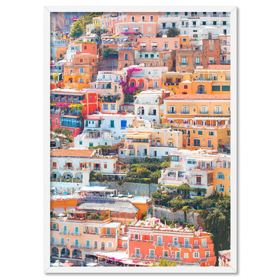 Positano Pastels I - Art Print by Victoria's Stories, Poster, Stretched Canvas, or Framed Wall Art Print, shown in a white frame