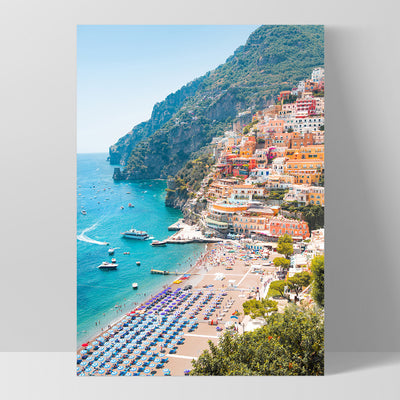 Amalfi Coast Positano View I - Art Print by Victoria's Stories, Poster, Stretched Canvas, or Framed Wall Art Print, shown as a stretched canvas or poster without a frame