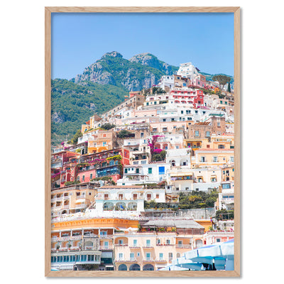 Positano Pastels II - Art Print by Victoria's Stories, Poster, Stretched Canvas, or Framed Wall Art Print, shown in a natural timber frame