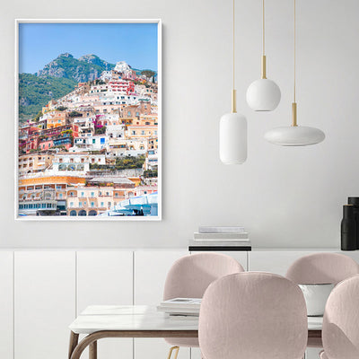 Positano Pastels II - Art Print by Victoria's Stories, Poster, Stretched Canvas or Framed Wall Art Prints, shown framed in a room
