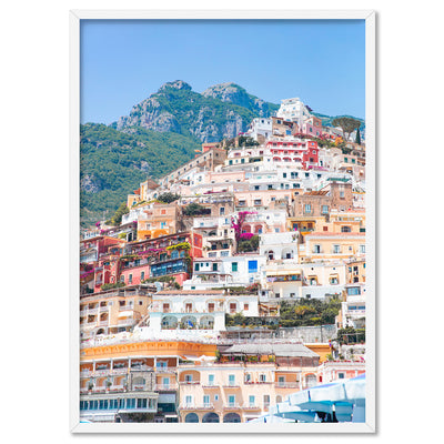 Positano Pastels II - Art Print by Victoria's Stories, Poster, Stretched Canvas, or Framed Wall Art Print, shown in a white frame