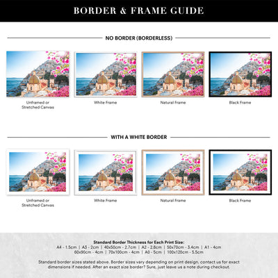Positano Church in Blush - Art Print by Victoria's Stories, Poster, Stretched Canvas or Framed Wall Art, Showing White , Black, Natural Frame Colours, No Frame (Unframed) or Stretched Canvas, and With or Without White Borders