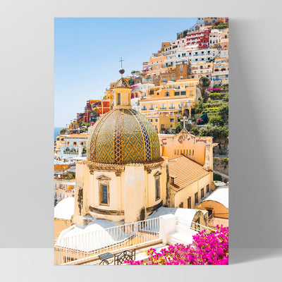 Positano Church in Blush III - Art Print by Victoria's Stories, Poster, Stretched Canvas, or Framed Wall Art Print, shown as a stretched canvas or poster without a frame