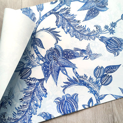 Premium Wrapping Paper in Hamptons Chinoiserie Paisley Design, close up side view
